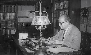 The Catalan writer Joan Povill i Adserà at his desk