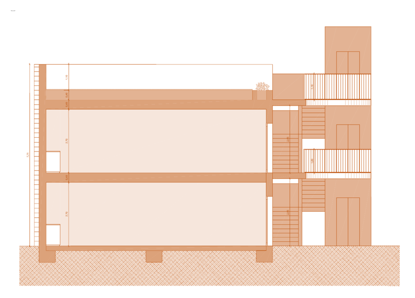 Architect´s plan of the secondary school building from the side